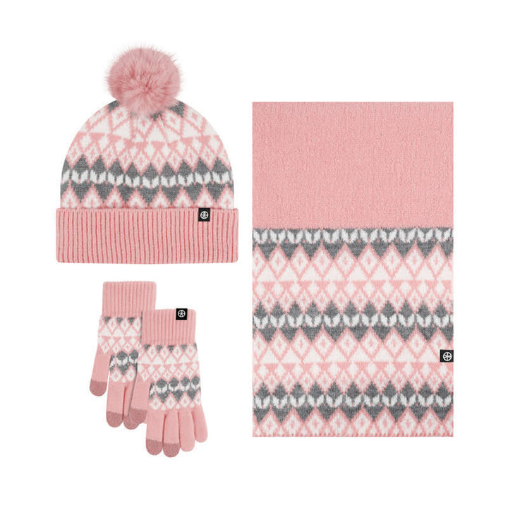 Conjunto de 3 guantes y bufanda de punto con estampado de diamantes unisex cómodos