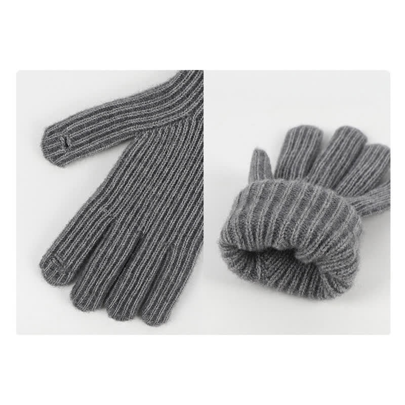Conjunto de 3 guantes y bufanda de punto con bola de pelo y estampado de rayas unisex