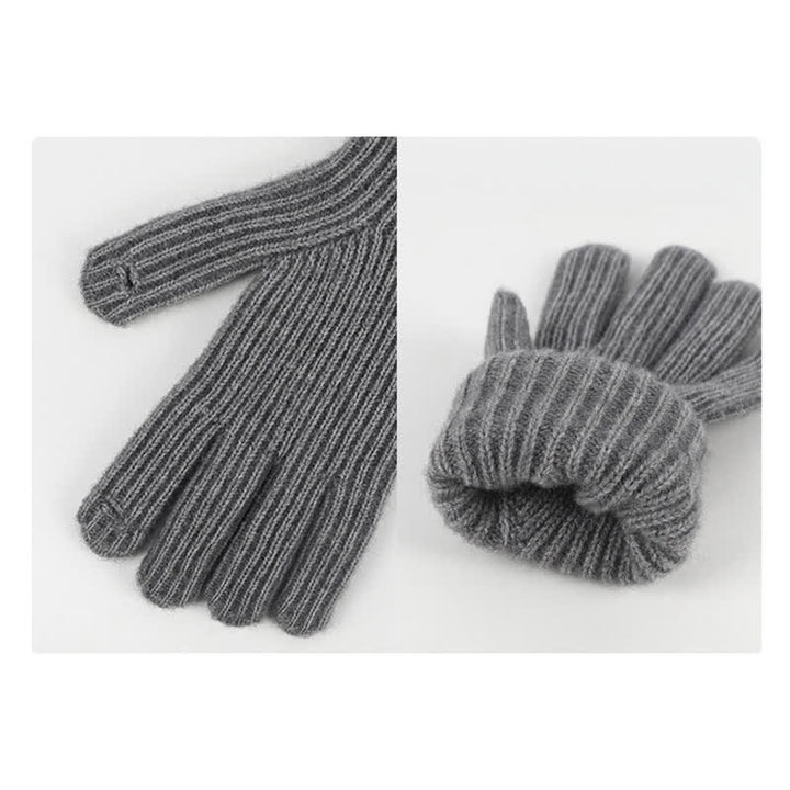 Conjunto de 3 guantes y bufanda de punto con bola de pelo y estampado de rayas unisex