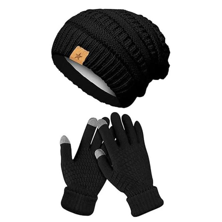 Conjunto de 2 piezas de gorro, bufanda y guantes de punto unisex de color liso y sencillo