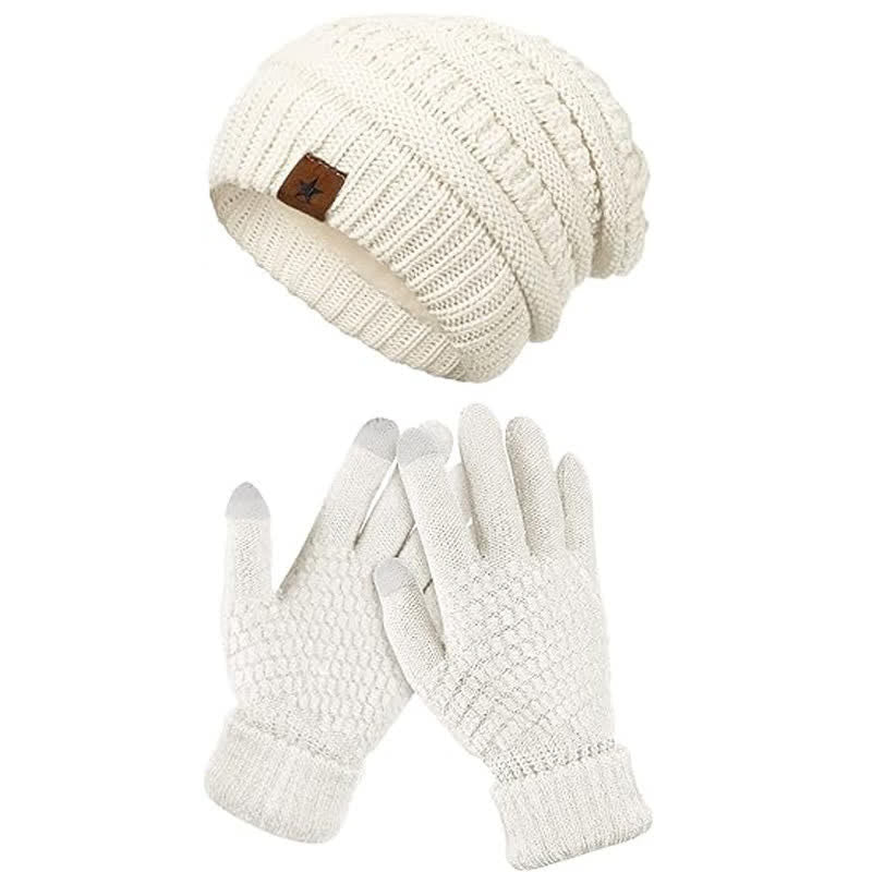 Conjunto de 2 piezas de gorro, bufanda y guantes de punto unisex de color liso y sencillo