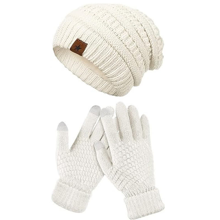 Conjunto de 2 piezas de gorro, bufanda y guantes de punto unisex de color liso y sencillo