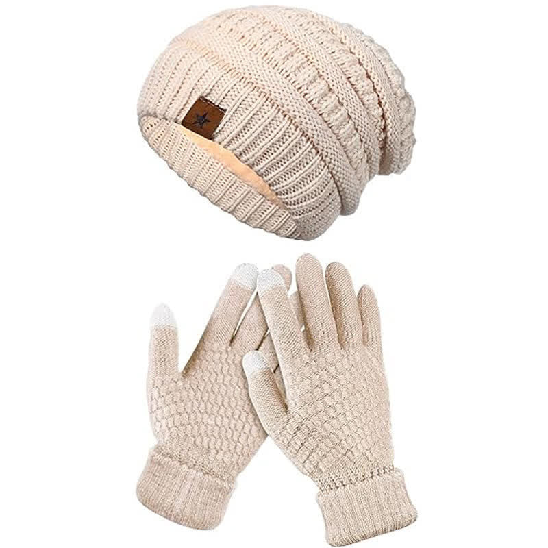Conjunto de 2 piezas de gorro, bufanda y guantes de punto unisex de color liso y sencillo