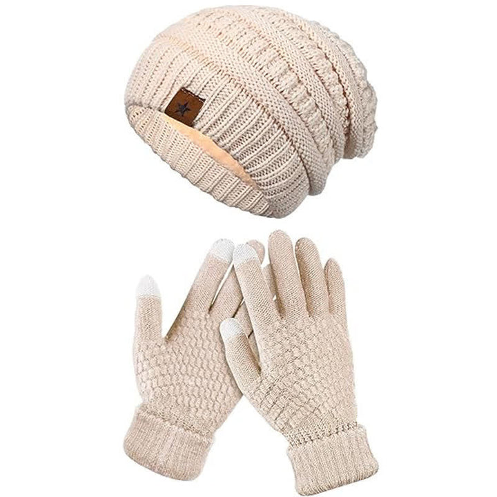 Conjunto de 2 piezas de gorro, bufanda y guantes de punto unisex de color liso y sencillo