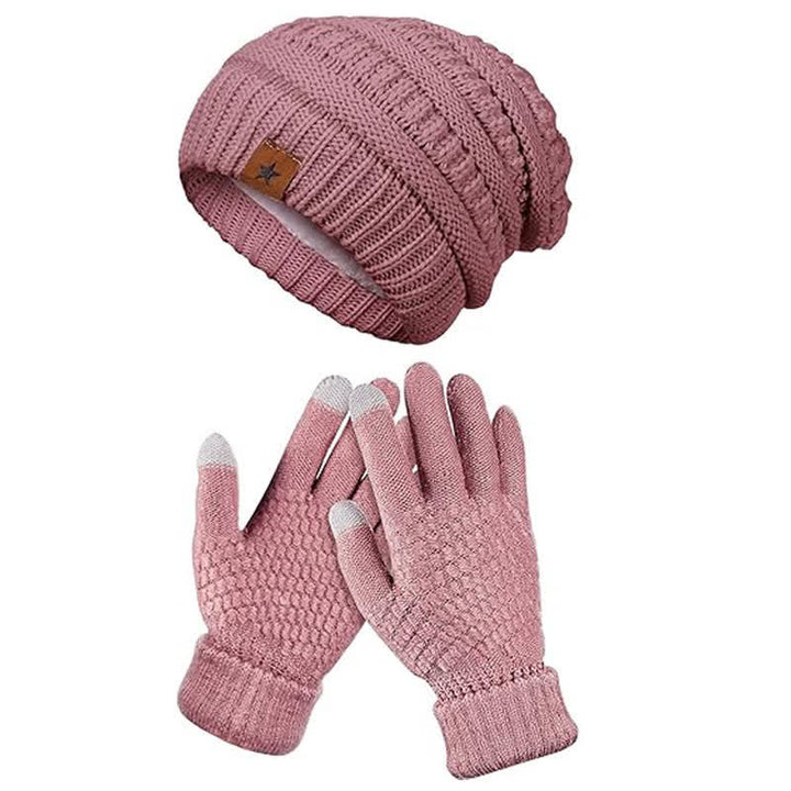Conjunto de 2 piezas de gorro, bufanda y guantes de punto unisex de color liso y sencillo