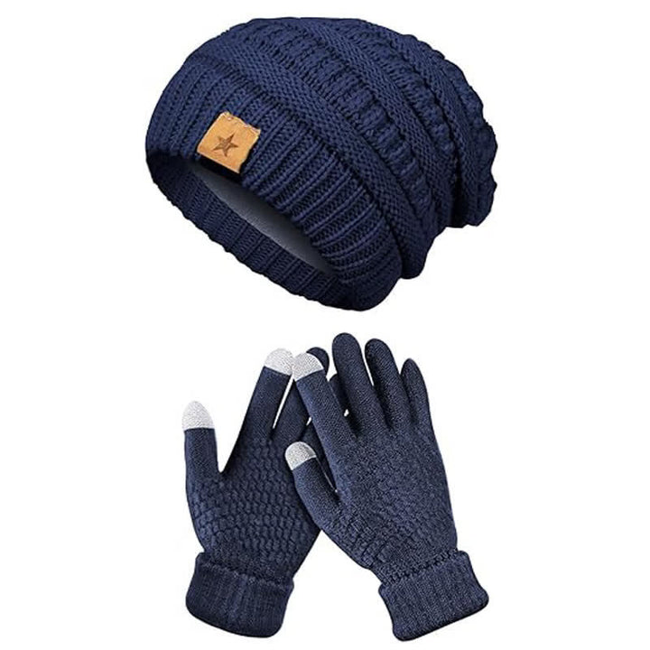 Conjunto de 2 piezas de gorro, bufanda y guantes de punto unisex de color liso y sencillo