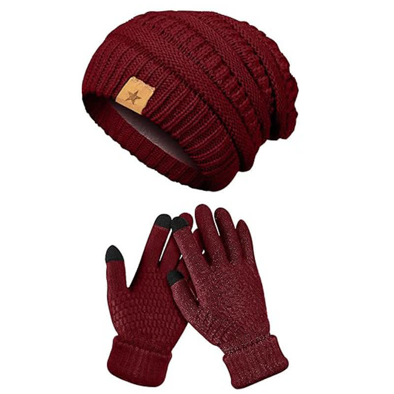 Conjunto de 2 piezas de gorro, bufanda y guantes de punto unisex de color liso y sencillo