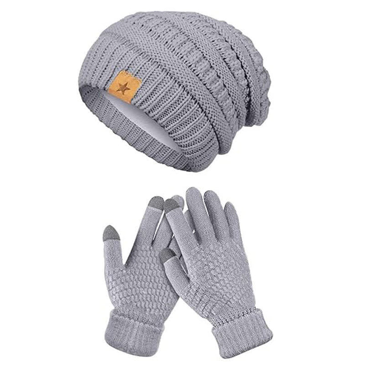 Conjunto de 2 piezas de gorro, bufanda y guantes de punto unisex de color liso y sencillo