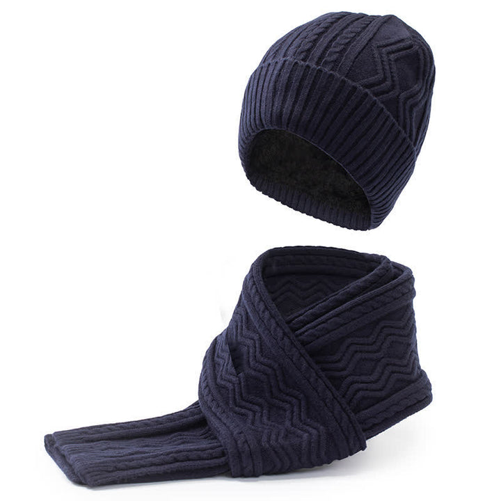 Conjunto de 2 guantes y gorro de punto unisex de color sólido en jacquard