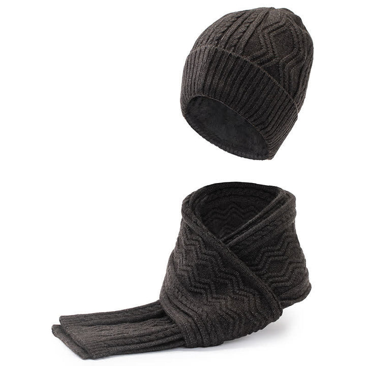 Conjunto de 2 guantes y gorro de punto unisex de color sólido en jacquard