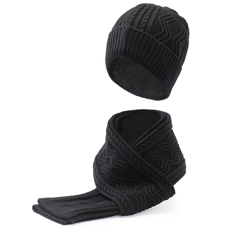 Conjunto de 2 guantes y gorro de punto unisex de color sólido en jacquard