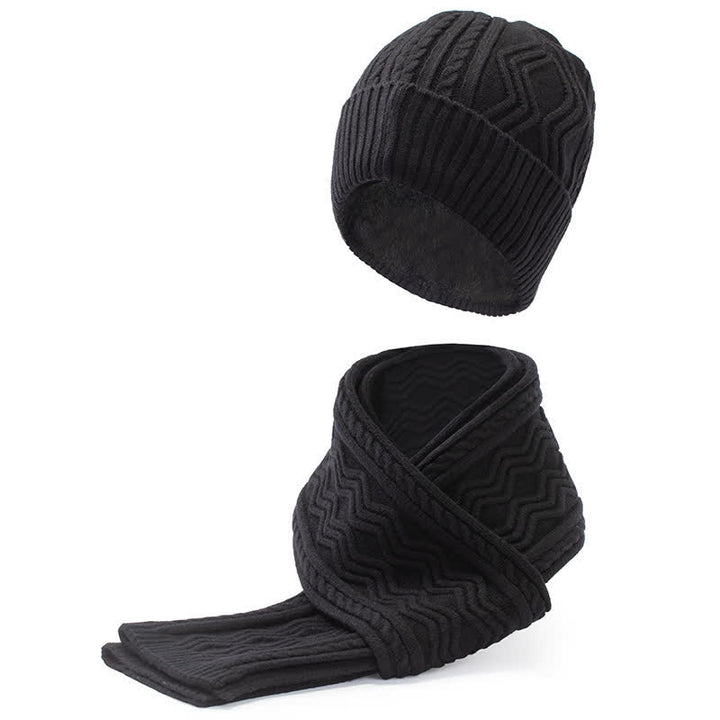 Conjunto de 2 guantes y gorro de punto unisex de color sólido en jacquard