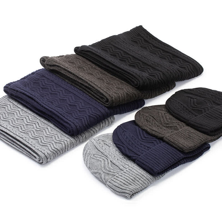 Conjunto de 2 guantes y gorro de punto unisex de color sólido en jacquard