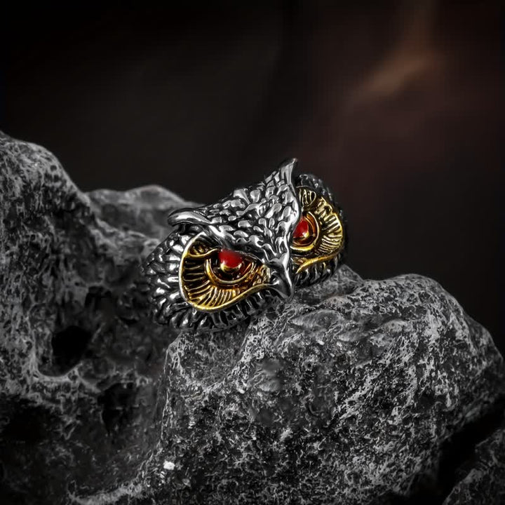 Anillo ajustable con apertura de animal de búho realista para hombre