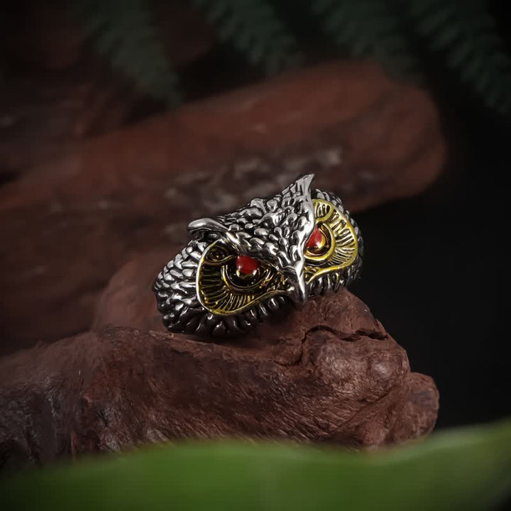 Anillo ajustable con apertura de animal de búho realista para hombre