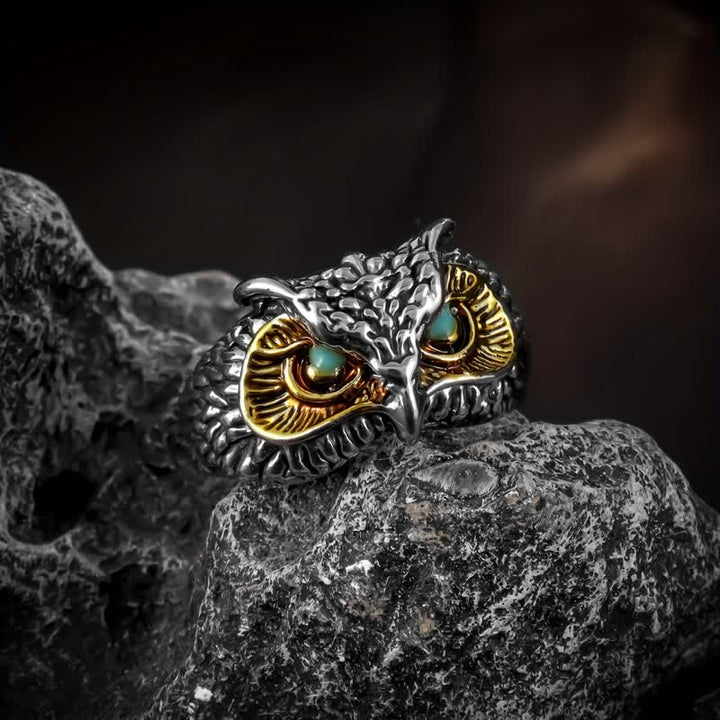 Anillo ajustable con apertura de animal de búho realista para hombre