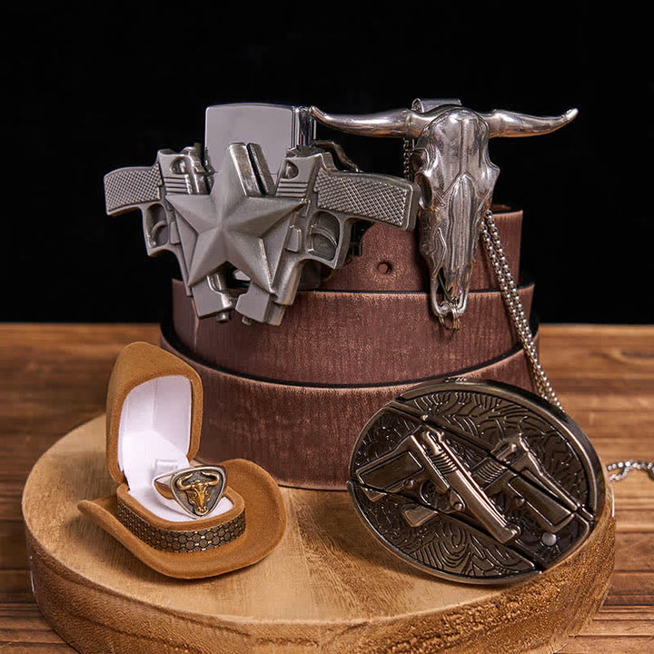 Conjunto de encendedor de queroseno con hebilla de cinturón y colgante de anillo de toro con cuchillo oculto y pistolas DIY