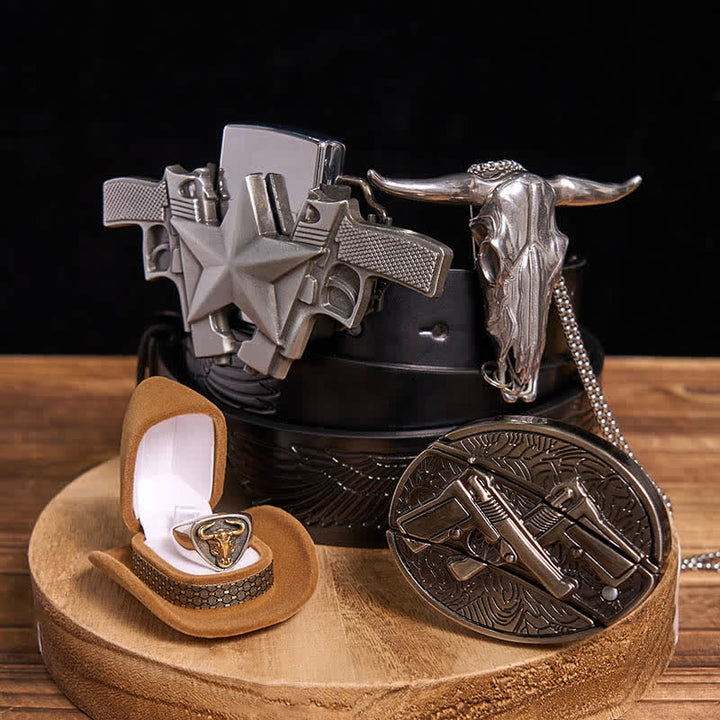 Conjunto de encendedor de queroseno con hebilla de cinturón y colgante de anillo de toro con cuchillo oculto y pistolas DIY