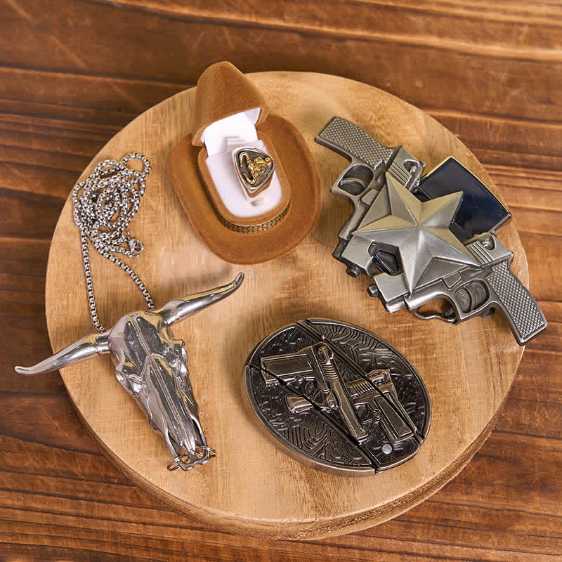 Conjunto de encendedor de queroseno con hebilla de cinturón y colgante de anillo de toro con cuchillo oculto y pistolas DIY - Armas duales - Sin cinturón - No incluye cinturón - image 1