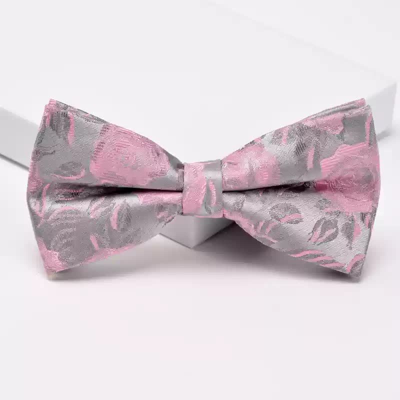 Pajarita para hombre con estampado floral de rosas en gris y rosa