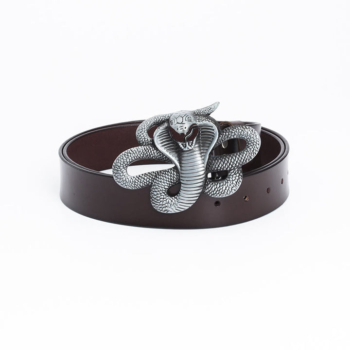 Cinturón de cuero vintage con diseño de cobra en 3D del oeste para hombre