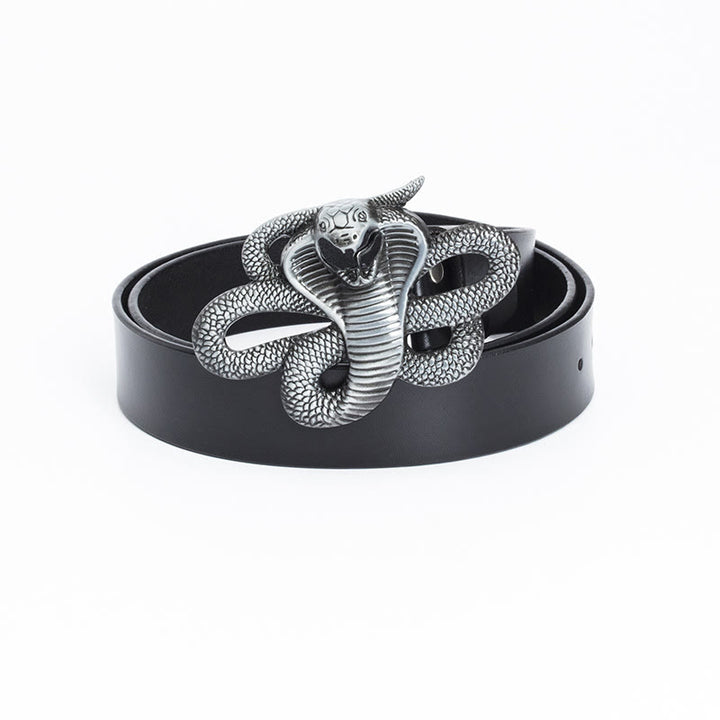 Cinturón de cuero vintage con diseño de cobra en 3D del oeste para hombre