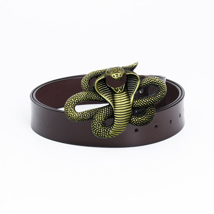 Cinturón de cuero vintage con diseño de cobra en 3D del oeste para hombre