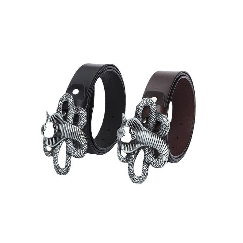 Cinturón de cuero vintage con diseño de cobra en 3D del oeste para hombre