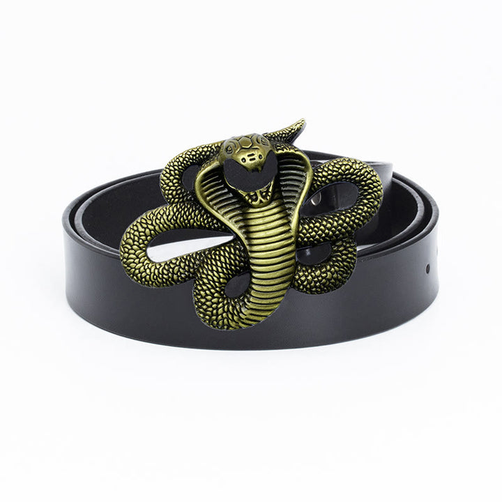Cinturón de cuero vintage con diseño de cobra en 3D del oeste para hombre