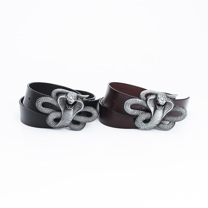 Cinturón de cuero vintage con diseño de cobra en 3D del oeste para hombre