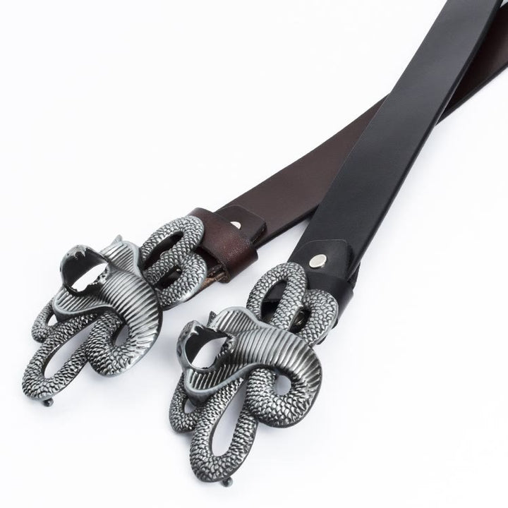 Cinturón de cuero vintage con diseño de cobra en 3D del oeste para hombre