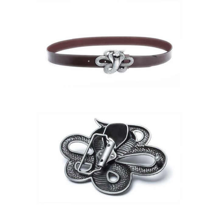 Cinturón de cuero vintage con diseño de cobra en 3D del oeste para hombre