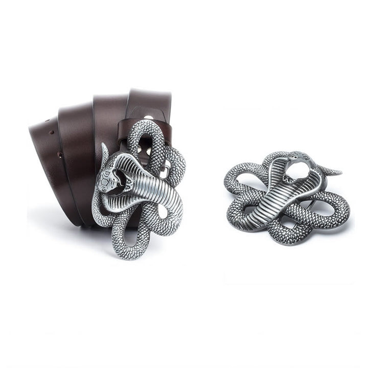 Cinturón de cuero vintage con diseño de cobra en 3D del oeste para hombre