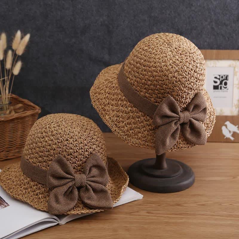 Sombrero de paja plegable para el sol con nudo de lazo para playa