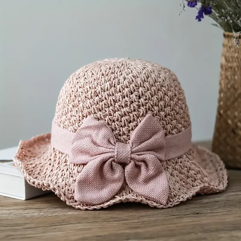 Sombrero de paja plegable para el sol con nudo de lazo para playa