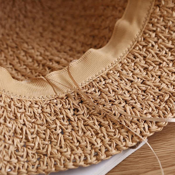 Sombrero de paja plegable para el sol con nudo de lazo para playa