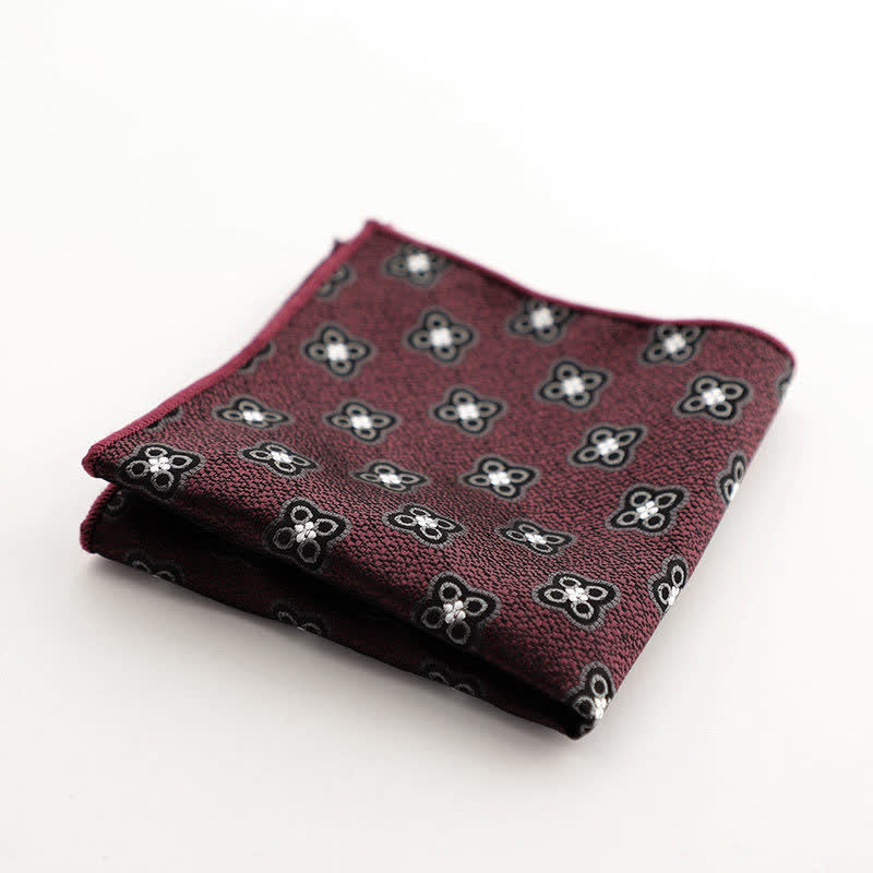 Pañuelo de bolsillo con estampado geométrico a rayas de la serie Burgundy para hombre
