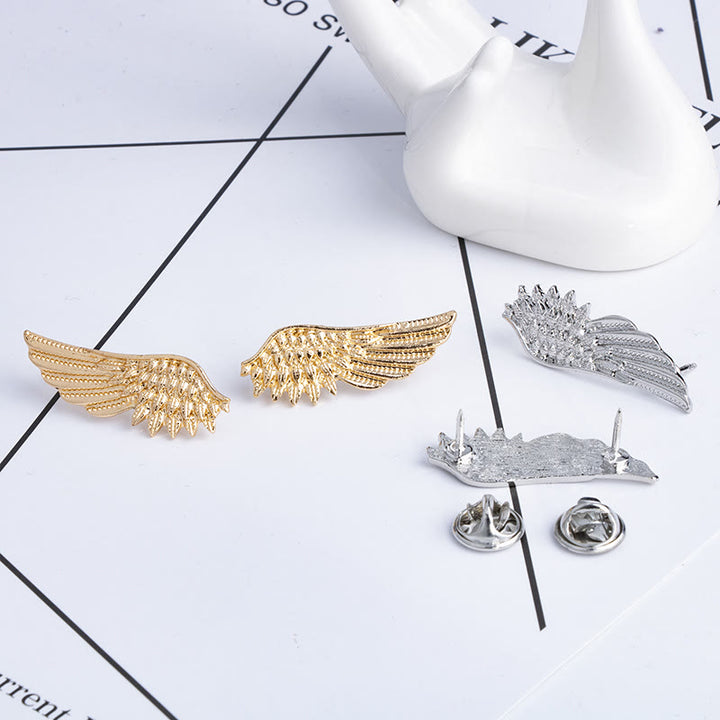 Broche de alas retro, accesorios para camisas en oro y plata