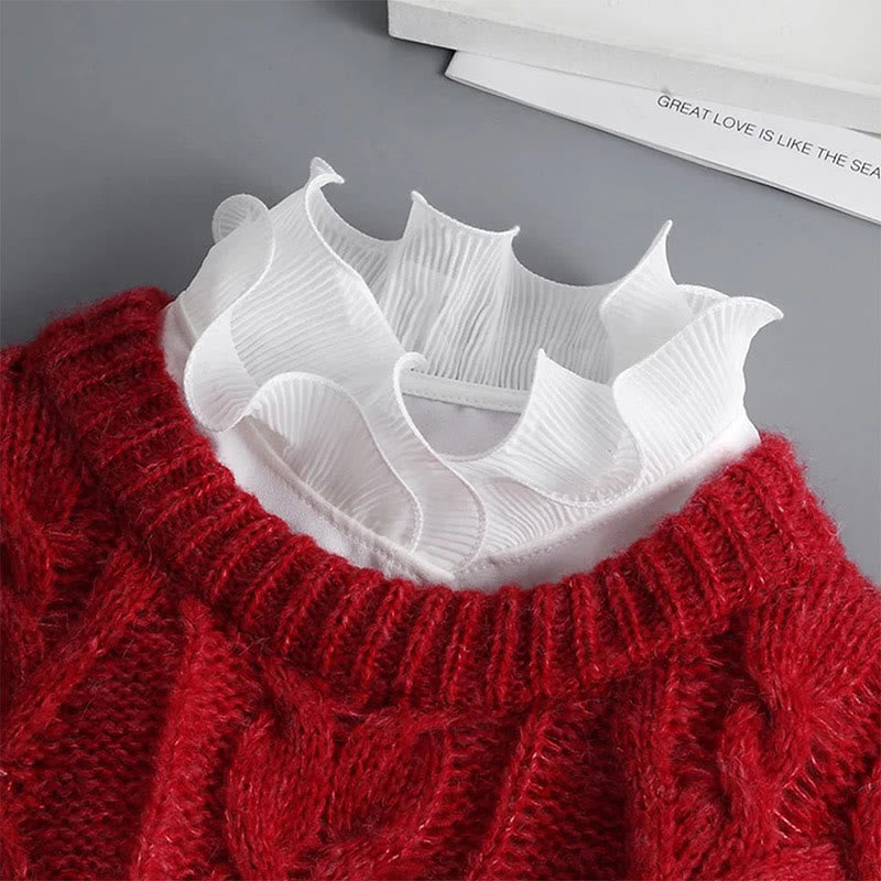 Camisa con solapa desmontable, cuello alto falso con volantes y mangas