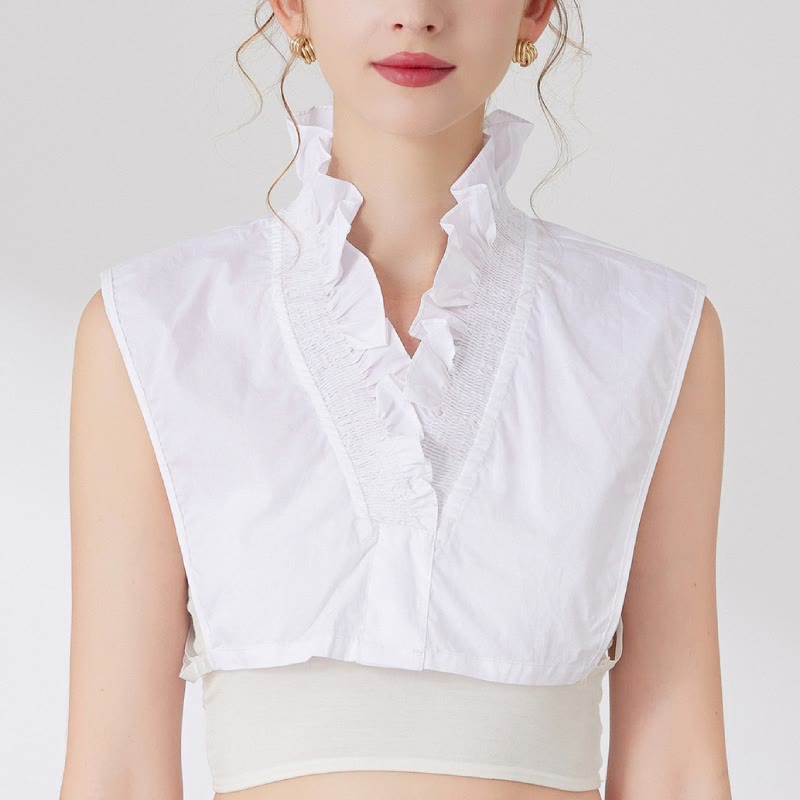 Camisa con cuello en V y cuello falso desmontable para mujer