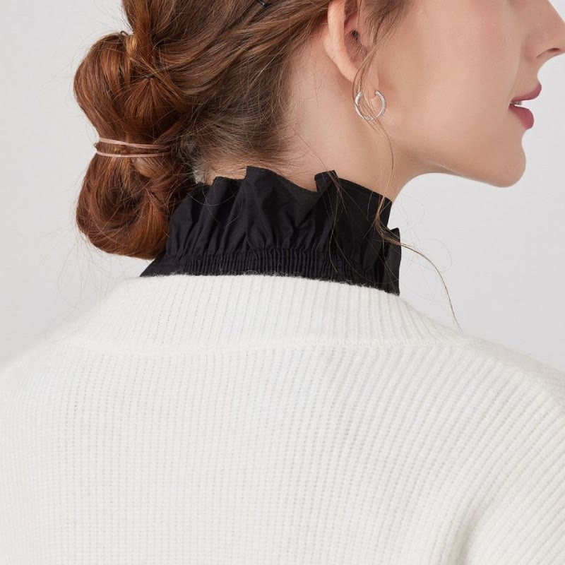 Camisa con cuello en V y cuello falso desmontable para mujer