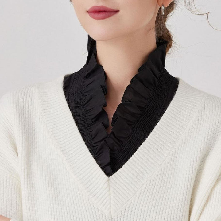 Camisa con cuello en V y cuello falso desmontable para mujer