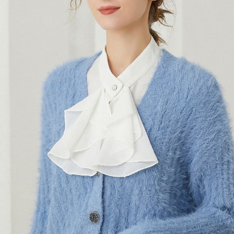 Accesorio de media camisa desmontable con cuello falso y lazo con volantes