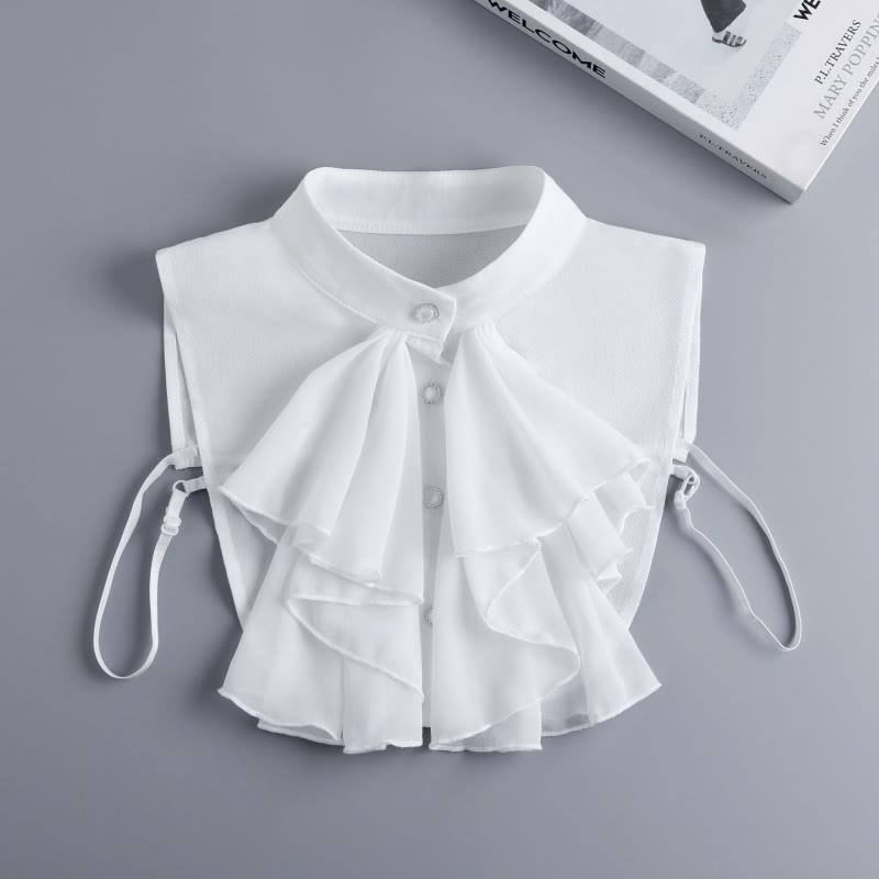 Accesorio de media camisa desmontable con cuello falso y lazo con volantes