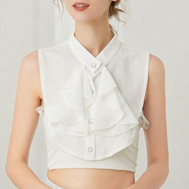 Accesorio de media camisa desmontable con cuello falso y lazo con volantes