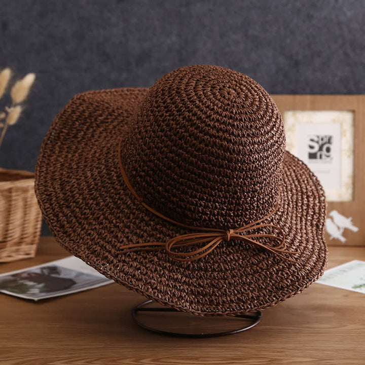 Sombrero de paja plegable de ala ancha elegante para verano para mujer