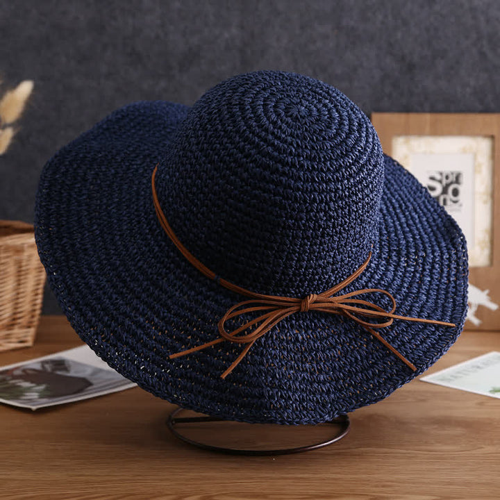 Sombrero de paja plegable de ala ancha elegante para verano para mujer