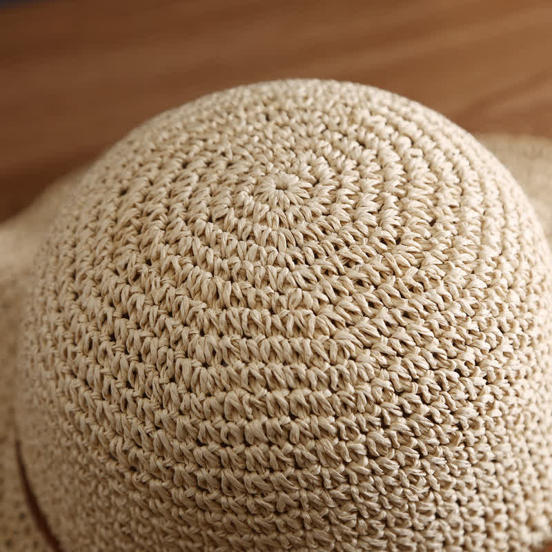 Sombrero de paja plegable de ala ancha elegante para verano para mujer