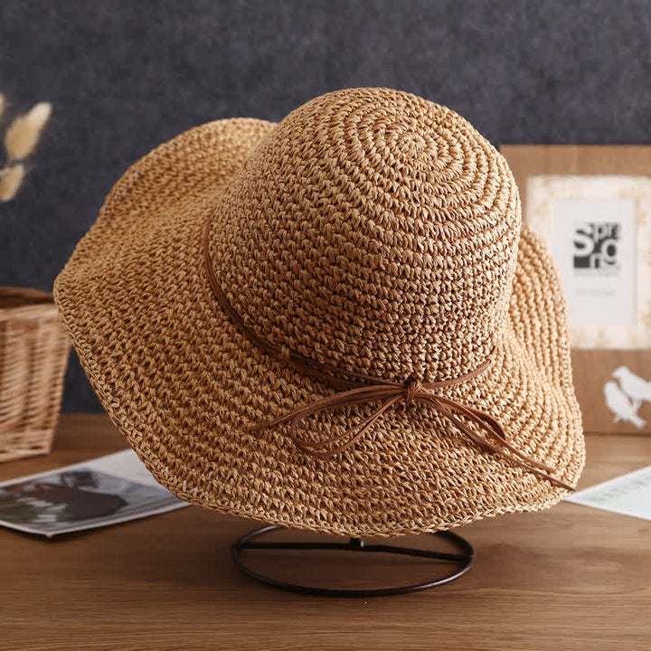 Sombrero de paja plegable de ala ancha elegante para verano para mujer