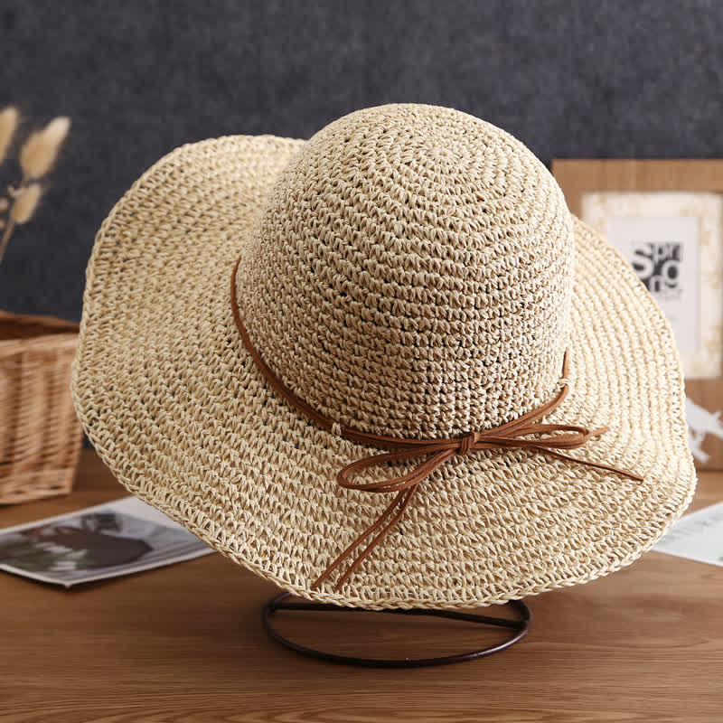 Sombrero de paja plegable de ala ancha elegante para verano para mujer